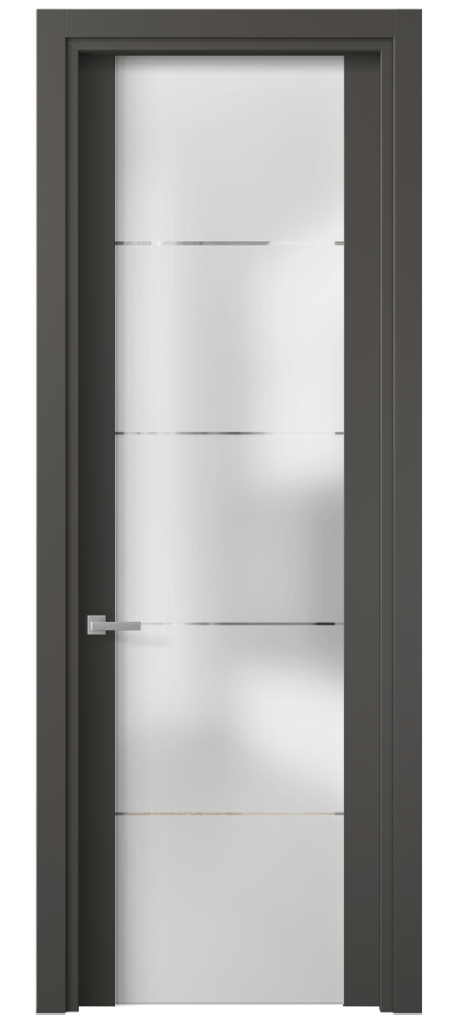 Межкомнатная дверь Planum 4114 ПЭТ графитовый Сатинированное стекло с гравировкой «КВАДРО», триплекс Цена 37799 ₽ | Volhovec