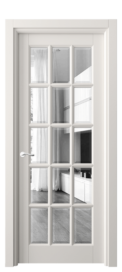 Межкомнатная дверь Lignum 0708 Бук пудровый белый Двустороннее зеркало с фацетом, триплекс Цена 117799 ₽ | Volhovec