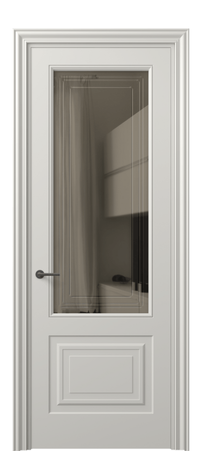 Межкомнатная дверь Маскот 8452 Матовый тёплый серый Прозрачное бронзовое стекло с гравировкой "Грани", триплекс Цена 66824 ₽ | Volhovec