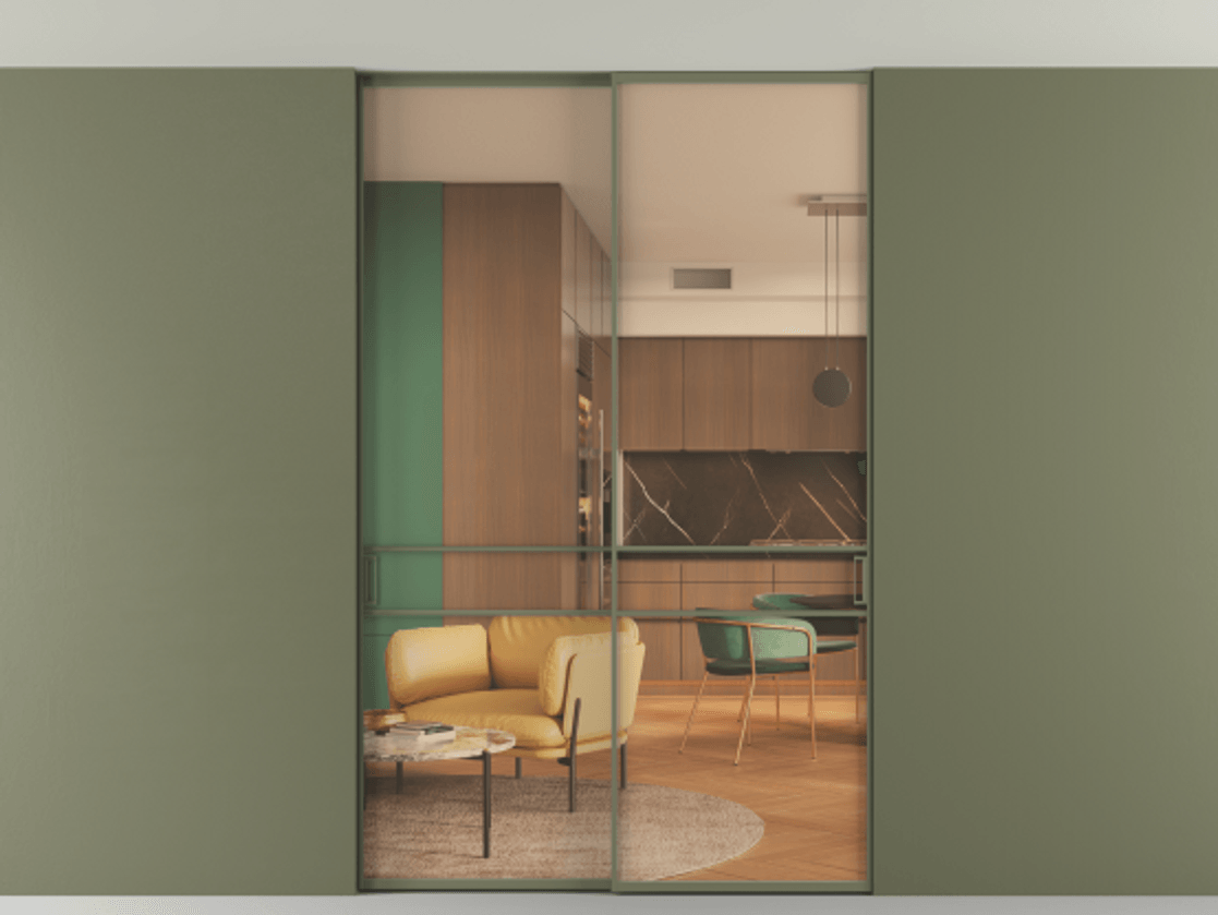 Перегородка Формато внутри проёма скрытое крепление в потолок 2 створки АЛПР 040.02 Алюминий оливковый тёмный Прозрачное оранжевое стекло, триплекс. Цена 248215 ₽ 1. Полотно 2 шт. (800/2100 мм)
2. Комплект установки раздвижной системы
3. Базовый комплект фурнитуры
4. Ручка Рондо. Фабрика дверей Волховец 8 (800) 551 43 19 Перегородка Формато внутри проёма скрытое крепление в потолок 2 створки АЛПР 040.02 Алюминий оливковый тёмный Прозрачное оранжевое стекло, триплекс Цена 248215 ₽ | Volhovec