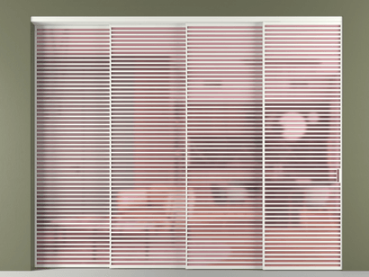 Алюминевая перегородка vn4_07_ Алюминий светло-серый Сатинированное розовое стекло, триплекс, 6мм. Цвет Алюминий светло-серый. Материал Алюминий в эмали. Коллекция Перегородка Formato внутри проёма телескопик синхро 3. Картинка.