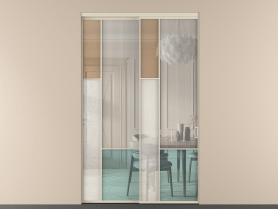 Алюминевая перегородка vnt2_6 Алюминий бежево-серый Четыре стекла. Цвет Алюминий бежево-серый. Материал Алюминий в эмали. Коллекция Перегородка Mosaic внутри проёма двустворчатая. Картинка.