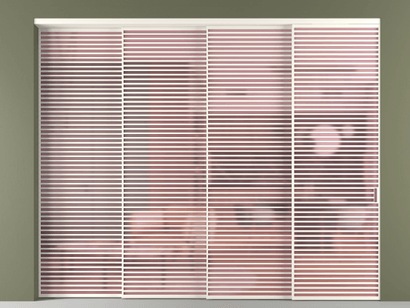 Алюминевая перегородка vn4_07_ Алюминий пудровый белый Сатинированное розовое стекло, триплекс, 6мм. Цвет Алюминий пудровый белый. Материал Алюминий в эмали. Коллекция Перегородка Formato внутри проёма телескопик синхро 3. Картинка.