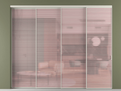 Алюминевая перегородка vn4_07_ Алюминий тёплый серый Сатинированное розовое стекло, триплекс, 6мм. Цвет Алюминий тёплый серый. Материал Алюминий в эмали. Коллекция Перегородка Formato внутри проёма телескопик синхро 3. Картинка.