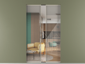 Алюминевая перегородка skr2_01_ Алюминий бежево-серый Stopsol Clear. Цвет Алюминий бежево-серый. Материал Алюминий в эмали. Коллекция Перегородка Formato скрытый пенал 2 створки. Картинка.