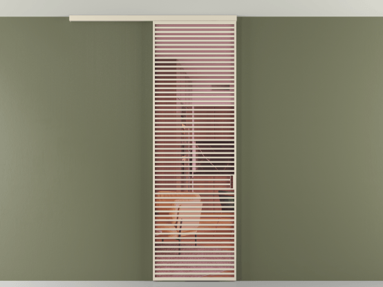 Алюминевая перегородка vd1_07 Алюминий бежево-серый Прозрачное розовое стекло, триплекс, 6мм. Цвет Алюминий бежево-серый. Материал Алюминий в эмали. Коллекция Перегородка Formato вдоль стены на потолок 1 створка. Картинка.