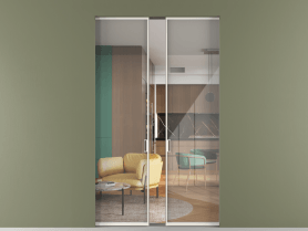 Алюминевая перегородка skr2_01_ Алюминий пудровый белый Stopsol Clear. Цвет Алюминий пудровый белый. Материал Алюминий в эмали. Коллекция Перегородка Formato скрытый пенал 2 створки. Картинка.