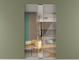 Алюминевая перегородка skr2_01_ Алюминий тёплый серый Stopsol Clear. Цвет Алюминий тёплый серый. Материал Алюминий в эмали. Коллекция Перегородка Formato скрытый пенал 2 створки. Картинка.