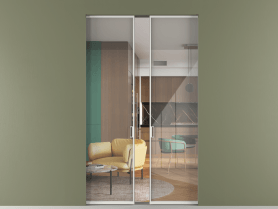 Алюминевая перегородка skr2_01_ Алюминий светло-серый Stopsol Clear. Цвет Алюминий светло-серый. Материал Алюминий в эмали. Коллекция Перегородка Formato скрытый пенал 2 створки. Картинка.