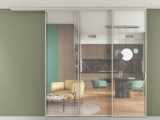 Перегородка Formato вдоль стены на потолок 3 створки с синхронным механизмом